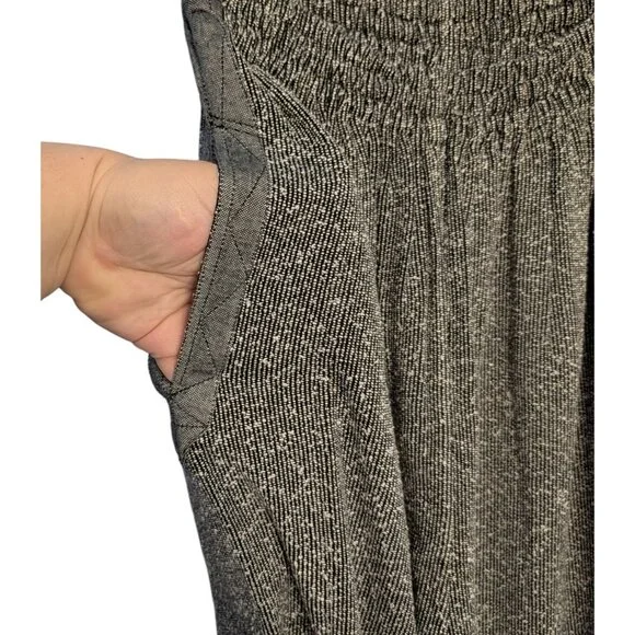 Wide-Leg Cropped Gray Textured Pants Elastic Waistband Pockets XL - Picture 4 of 14